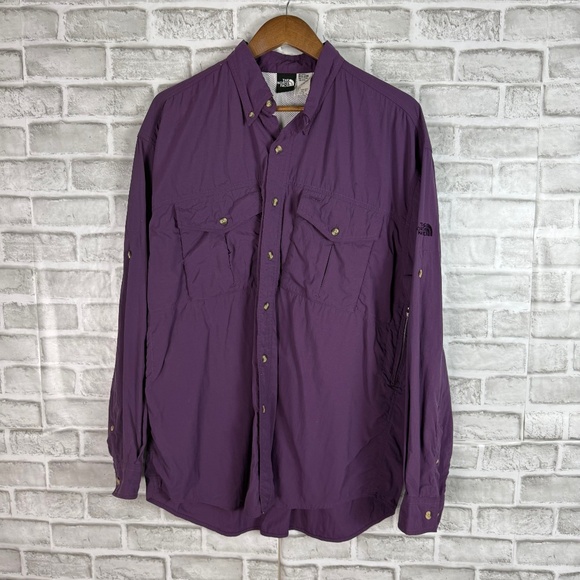 The North Face 100% Nylon Solid Purple Long Sleeve Button Up Vented Shirt LARGE - Picture 1 of 7